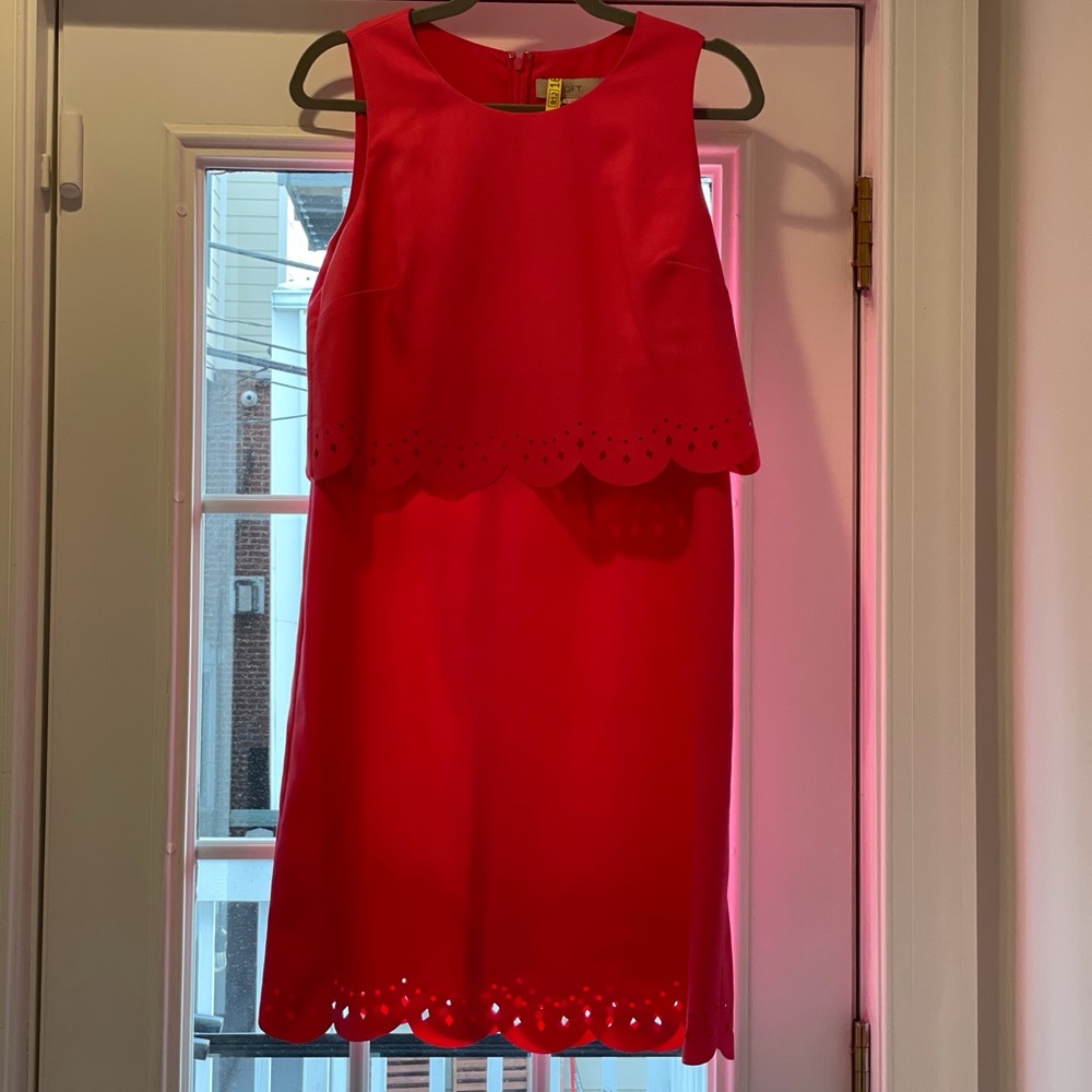 LOFT Coral Eyelet Scalloped Cocktail Dress